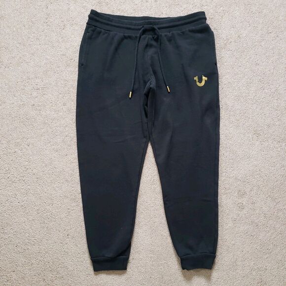True Religion Joggers Sweatpants Shoehorse Ankle Black Size Large Unisex - Picture 1 of 9